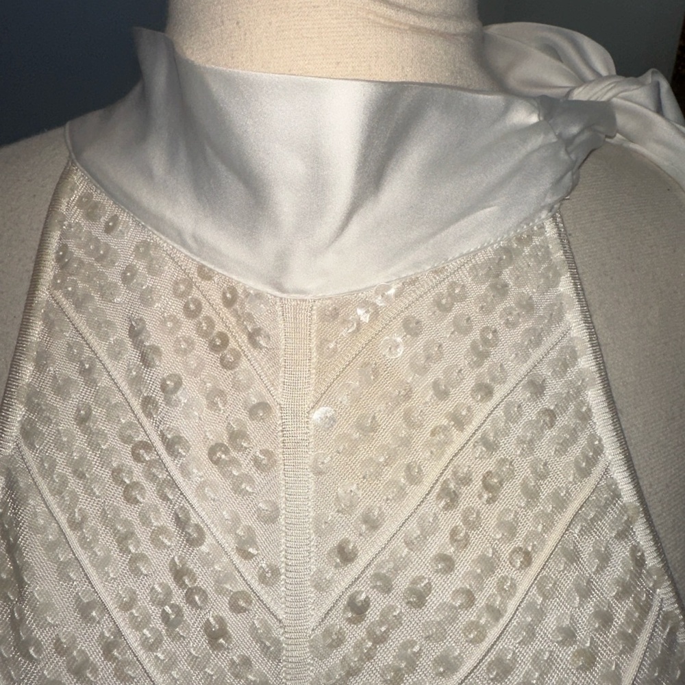 White House/Black Market Elegant Cream Sequin Halter Top